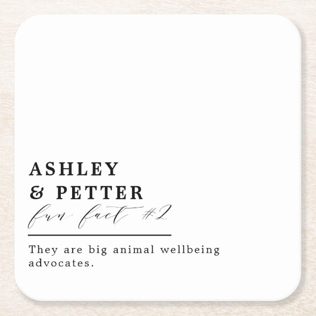 Wedding Fun Facts About the Couple Classic Script  Square Paper Coaster (Front)