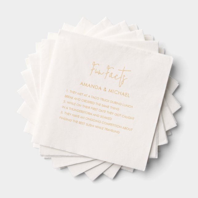 Wedding Fun Facts Modern Personalized Trivia Foil Napkins (Insitu (Stacked))