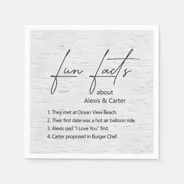 Wedding Fun Facts on Birch Napkins (Front)