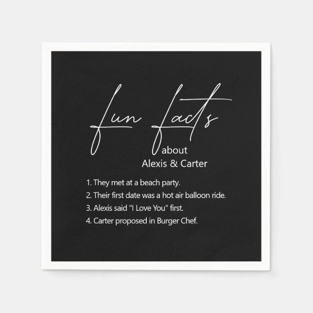 Wedding Fun Facts On Black Napkins (Front)