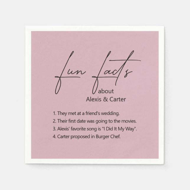Wedding Fun Facts On Dusty Rose Napkins (Front)