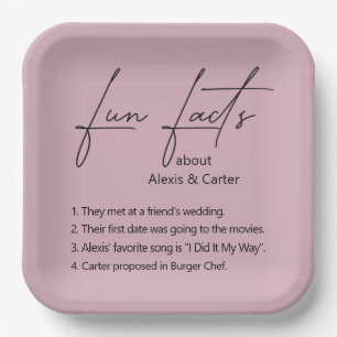 Wedding Fun Facts On Dusty Rose Paper Plates