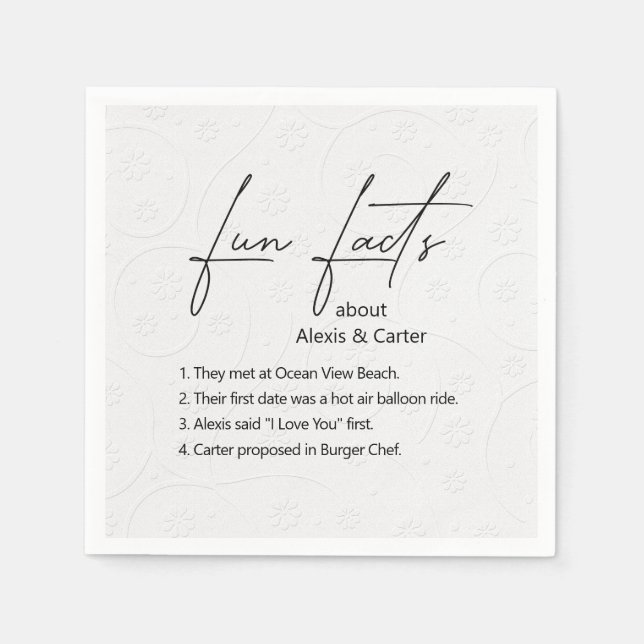 Wedding Fun Facts On Embossed Floral Design Napkins (Front)