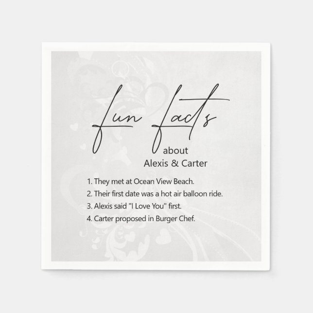 Wedding Fun Facts On Hearts Napkins (Front)