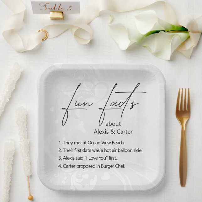 Wedding Fun Facts On Hearts  Paper Plates (Wedding)