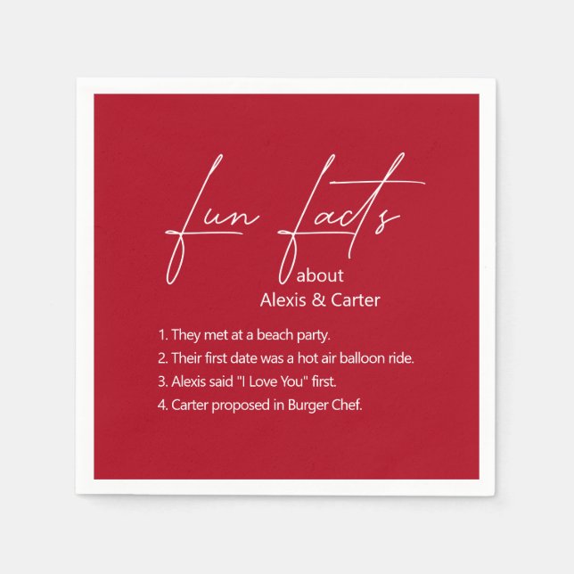 Wedding Fun Facts On Red Napkins (Front)