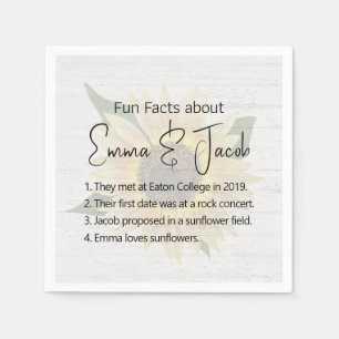 Wedding Fun Facts on Sunflower and Wood Napkins