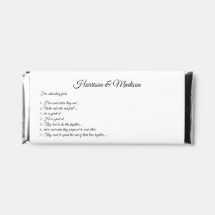 Wedding Fun Facts white black custom script chic Hershey Bar Favors