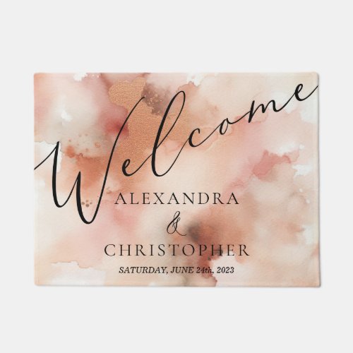 Wedding Game Rose Gold Dust Watercolor Calligraphy Doormat