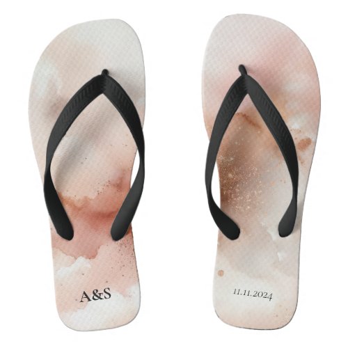 Wedding Game Rose Gold Dust Watercolor Name Flip Flops