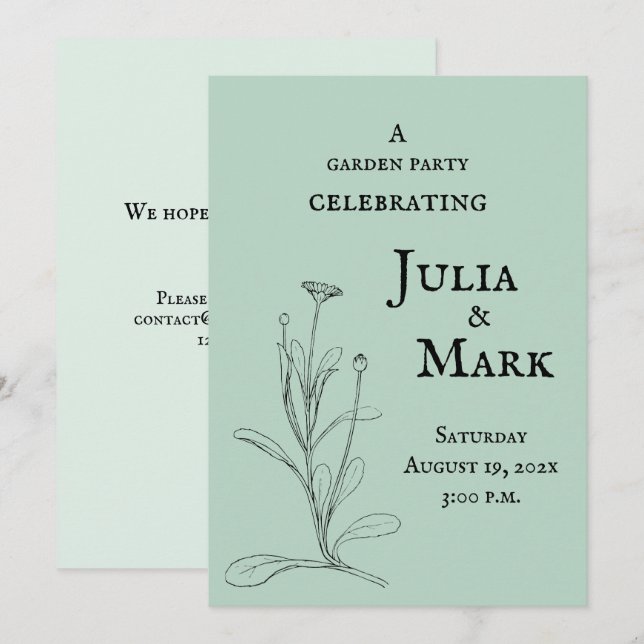 Wedding Garden Party | Blue Green Sage Invitation (Front/Back)