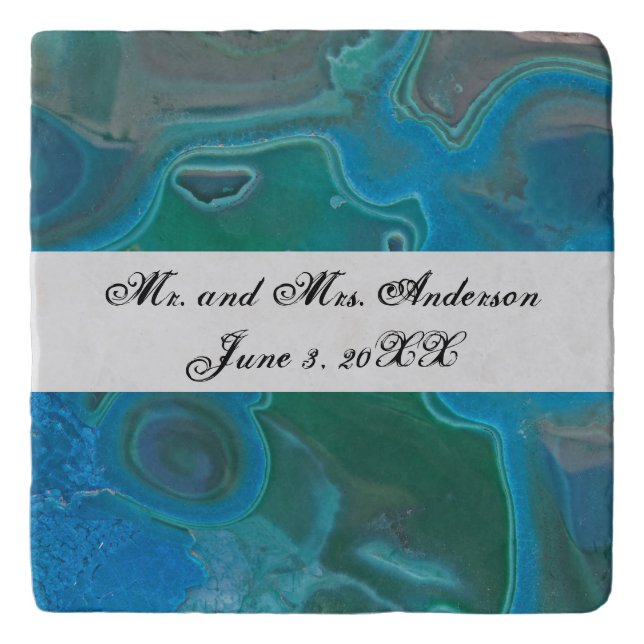 Wedding Gemstone Marble Swirl Wedding Keepsake Trivet (Front)