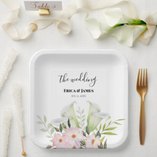 Wedding Gentle White Calla Lily Roses Thank You Sq Paper Plates