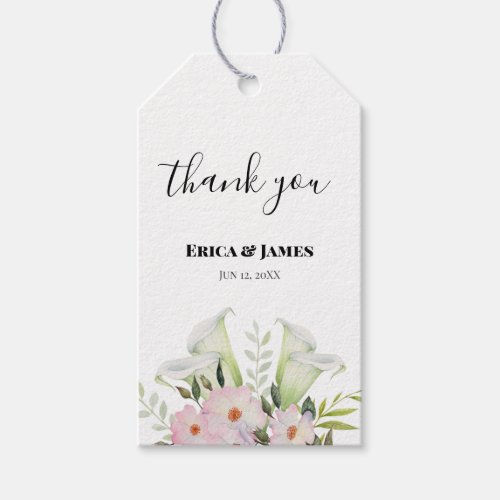 Wedding Gentle White Calla Lily Roses Watercolor Gift Tags