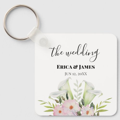 Wedding Gentle White Calla Lily Roses Watercolor M Keychain