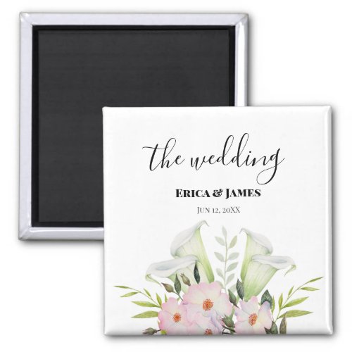 Wedding Gentle White Calla Lily Roses Watercolor Magnet