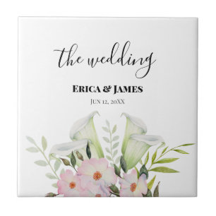 Wedding Gentle White Calla Lily Roses Watercolor S Ceramic Tile