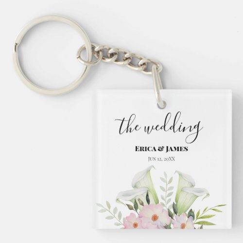 Wedding Gentle White Calla Lily Roses Watercolor S Keychain