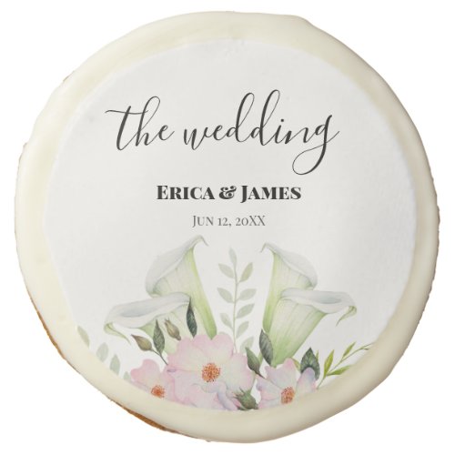 Wedding Gentle White Calla Lily Roses Watercolor Sugar Cookie