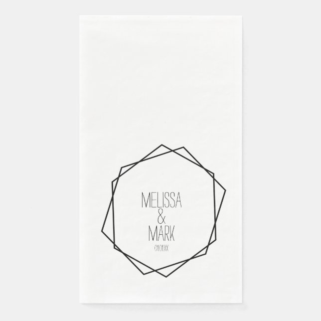 Wedding Geometric Frames Black White Paper Guest Towels (Front)