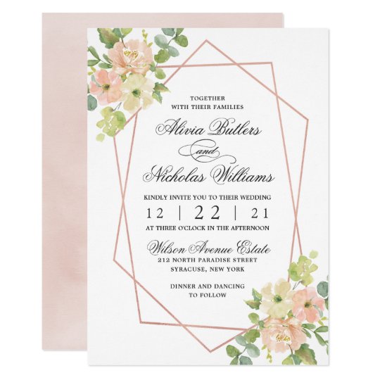 Wedding Geometric Rose Gold Foil Pink Floral Invitation | Zazzle.com