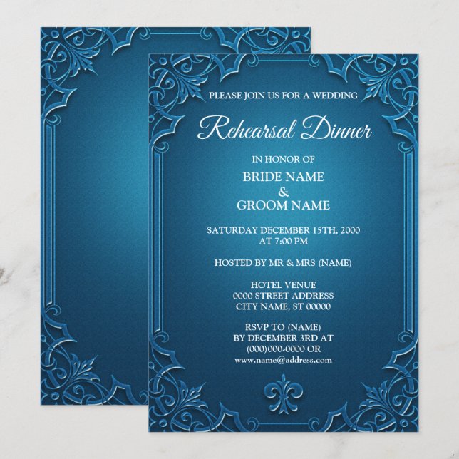 Wedding Geometric Teal Turquoise Rehearsal Dinner Invitation (Front/Back)