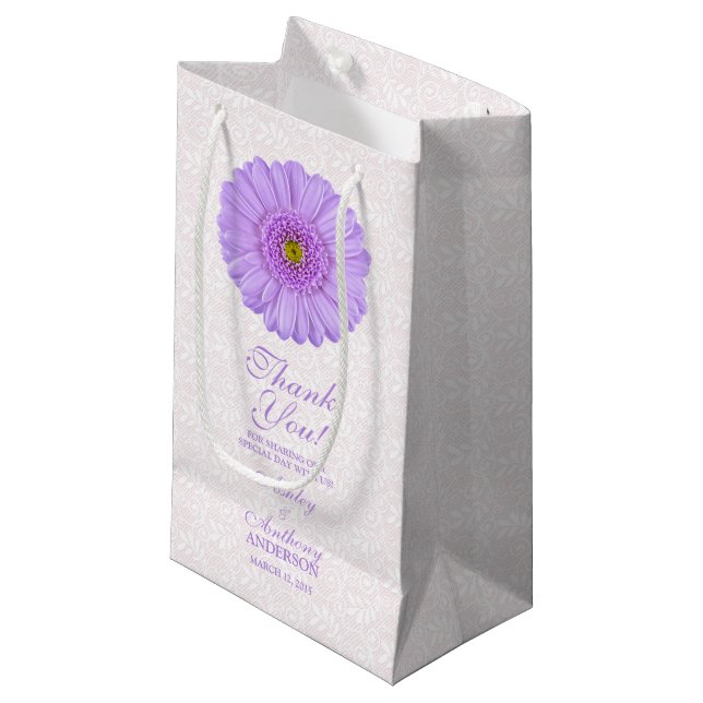 Wedding Gift Bag Purple Gerber Daisy Lace (Front Angled)