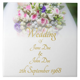 Wedding gift - Bride with colorful wedding bouquet Ceramic Tile