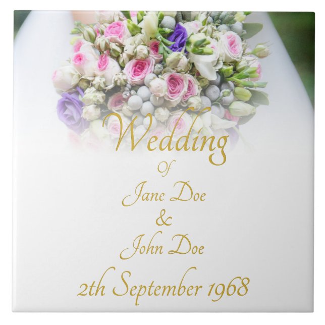 Wedding gift - Bride with colorful wedding bouquet Ceramic Tile (Front)