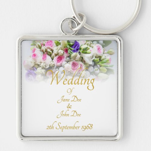 Wedding Gift _ Bride with colorful wedding bouquet Keychain