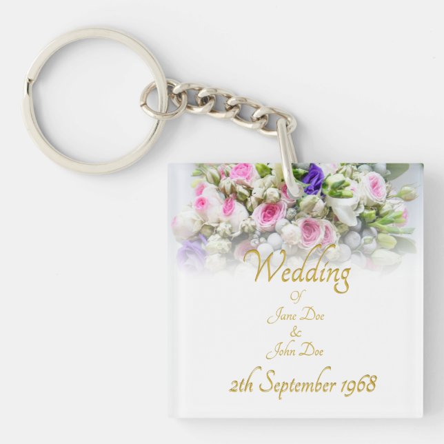 Wedding Gift - Bride with colorful wedding bouquet Keychain (Front)