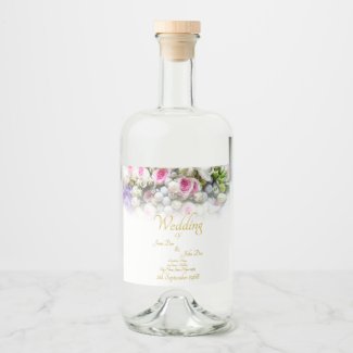 Wedding Gift - Bride with colorful wedding bouquet Liquor Bottle Label