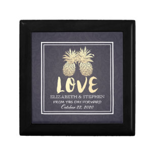 Wedding Gift Chic Gold Pineapple Couple Navy Blue Box
