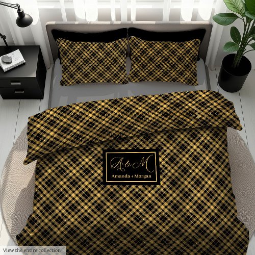 Wedding Gift Duvet Cover Black Gold Monogram