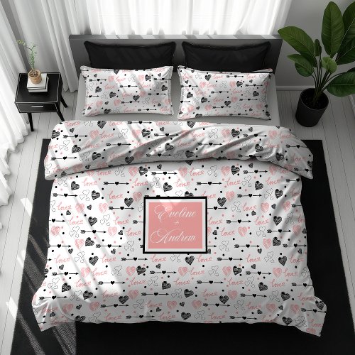 Wedding Gift Duvet Cover Hand Drawn Heart Design