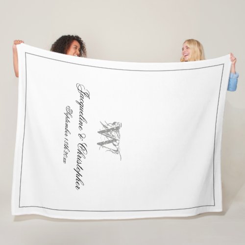 Wedding Gift Elegant Newlywed Keepsake Monogram  Fleece Blanket