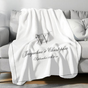 Wedding Gift Elegant Newlywed Keepsake Monogram  Fleece Blanket