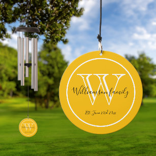 Wedding Gift Family Name Monogram Date Modern Wind Chime