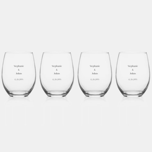 Wedding Gift Favor Set Simple Minimal Custom Name Stemless Wine Glass