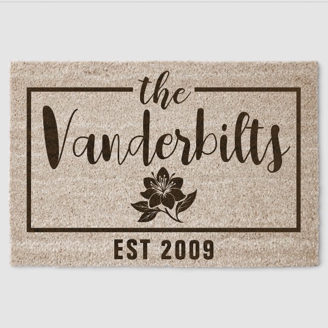 Wedding Gift Last Name Monogram Housewarming Fiber Doormat (Front)