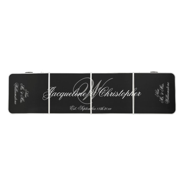Wedding Gift Modern Monogram Simple Script Name  Beer Pong Table (Top)