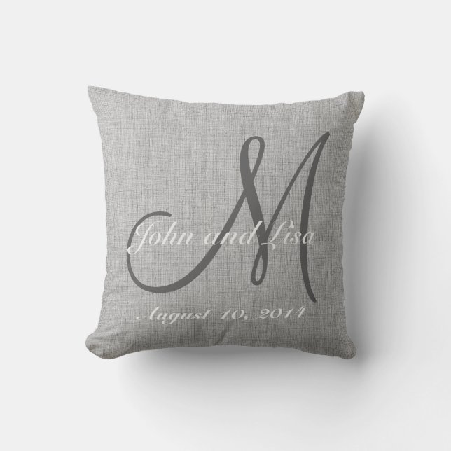 Wedding Gift Monogram Custom Faux Linen Pillow (Front)