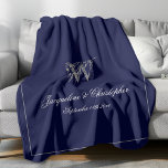 Wedding Gift Monogram Script Newlywed Keepsake Fleece Blanket<br><div class="desc">Wedding Gift Monogram Script Personalized Newlyweds Keepsake Navy Blue And Gray Fleece Blanket, Personalized navy blue and silver gray monogrammed fleece blanket. Stylish classic script for the initial, the names of the bride and groom, and the wedding date on a simple elegant navy blue background. Perfect wedding gift for newly...</div>