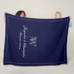 Wedding Gift Monogram Script Newlywed Keepsake Fleece Blanket<br><div class="desc">Wedding Gift Monogram Script Personalized Newlyweds Keepsake Navy Blue And Gray Fleece Blanket, Personalized navy blue and silver gray monogrammed fleece blanket. Stylish classic script for the initial, the names of the bride and groom, and the wedding date on a simple elegant navy blue background. Perfect wedding gift for newly...</div>