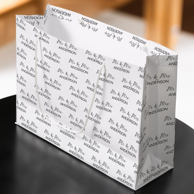 Wedding gift Mr and Mrs personalized name collage Large Gift Bag (Wedding gift Mr and Mrs personalized name collage Large Gift Bag)