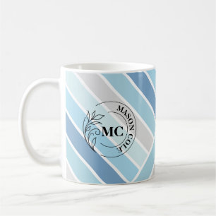 Wedding Gift Mug   Blue & Grey Striped