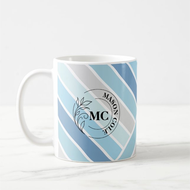 Wedding Gift Mug | Blue & Grey Striped (Left)