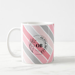 Wedding Gift Mug   Pink & Grey Striped