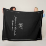 Wedding Gift Newlywed Couple Keepsake Monogram  Fleece Blanket<br><div class="desc">Wedding Gift Newlywed Couple Keepsake Monogram Fleece Blanket. Personalized black and faux silver-gray monogrammed Fleece Blanket. Classic romantic script for the initial, the names of the bride and groom, and the wedding date on a simple elegant minimalist black background. A perfect gift idea for a wedding gift, or a gift...</div>