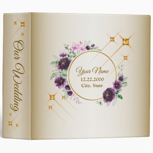 Wedding Gift Party Purple Pink Floral Green Golden 3 Ring Binder